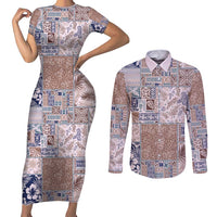 Aloha Hawaii Pastel Christmas Patchwork Couples Matching Short Sleeve Bodycon Dress and Long Sleeve Button Shirt Rustic Style LT7 Beige - Polynesian Pride