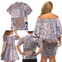 Aloha Hawaii Pastel Christmas Patchwork Family Matching Off Shoulder Short Dress and Hawaiian Shirt Rustic Style - Polynesian Pride