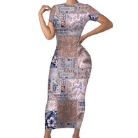 Aloha Hawaii Pastel Christmas Patchwork Family Matching Short Sleeve Bodycon Dress and Hawaiian Shirt Rustic Style - Polynesian Pride