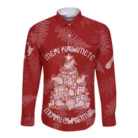 New Zealand Christmas Long Sleeve Button Shirt Silver Fern Mix Kiwi Bird Ver02 LT7 Unisex Red - Polynesian Pride