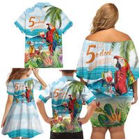 Aloha Hawaii Christmas Family Matching Off Shoulder Short Dress and Hawaiian Shirt It's 5 o'clock Somewhere