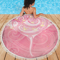 Breast Cancer Awareness Maori Aotearoa Beach Blanket Manta Ray - Pink Glaze - Polynesian Pride
