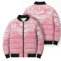 Breast Cancer Awareness Maori Aotearoa Bomber Puffer Jacket Manta Ray - Pink Glaze - Polynesian Pride