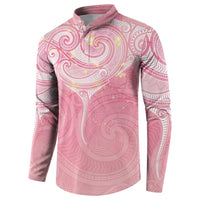 Breast Cancer Awareness Maori Aotearoa Button Sweatshirt Manta Ray - Pink Glaze - Polynesian Pride