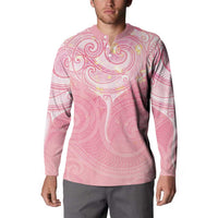 Breast Cancer Awareness Maori Aotearoa Button Sweatshirt Manta Ray - Pink Glaze - Polynesian Pride