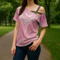 Breast Cancer Awareness Maori Aotearoa Cross Shoulder Shirt Manta Ray - Pink Glaze - Polynesian Pride