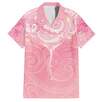 Breast Cancer Awareness Maori Aotearoa Family Matching Long Sleeve Bodycon Dress and Hawaiian Shirt Manta Ray - Pink Glaze LT7 Dad's Shirt - Short Sleeve Pink - Polynesian Pride