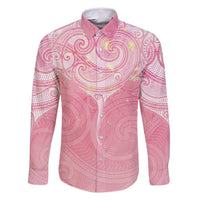 Breast Cancer Awareness Maori Aotearoa Family Matching Long Sleeve Bodycon Dress and Hawaiian Shirt Manta Ray - Pink Glaze LT7 Dad's Shirt - Long Sleeve Pink - Polynesian Pride