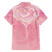 Breast Cancer Awareness Maori Aotearoa Family Matching Off The Shoulder Long Sleeve Dress and Hawaiian Shirt Manta Ray - Pink Glaze - Polynesian Pride