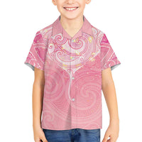 Breast Cancer Awareness Maori Aotearoa Family Matching Off Shoulder Maxi Dress and Hawaiian Shirt Manta Ray - Pink Glaze LT7 - Polynesian Pride