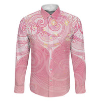 Breast Cancer Awareness Maori Aotearoa Family Matching Off Shoulder Short Dress and Hawaiian Shirt Manta Ray - Pink Glaze LT7 Dad's Shirt - Long Sleeve Pink - Polynesian Pride