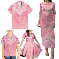Breast Cancer Awareness Maori Aotearoa Family Matching Puletasi and Hawaiian Shirt Manta Ray - Pink Glaze LT7 - Polynesian Pride