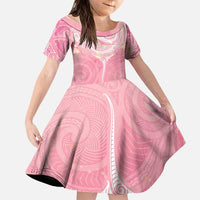 Breast Cancer Awareness Maori Aotearoa Family Matching Short Sleeve Bodycon Dress and Hawaiian Shirt Manta Ray - Pink Glaze LT7 Daughter's Dress Pink - Polynesian Pride