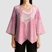 Breast Cancer Awareness Maori Aotearoa Kimono Sleeve Blouse Manta Ray - Pink Glaze - Polynesian Pride