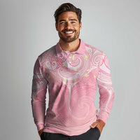 Breast Cancer Awareness Maori Aotearoa Long Sleeve Polo Shirt Manta Ray - Pink Glaze - Polynesian Pride