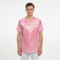 Breast Cancer Awareness Maori Aotearoa Scrub Top Manta Ray - Pink Glaze - Polynesian Pride