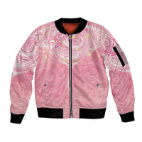 Breast Cancer Awareness Maori Aotearoa Sleeve Zip Bomber Jacket Manta Ray - Pink Glaze - Polynesian Pride