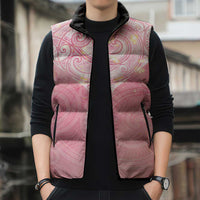Breast Cancer Awareness Maori Aotearoa Sleeveless Puffer Jacket Manta Ray - Pink Glaze - Polynesian Pride