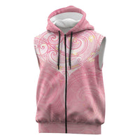 Breast Cancer Awareness Maori Aotearoa Sleeveless Zip Hoodie Manta Ray - Pink Glaze - Polynesian Pride