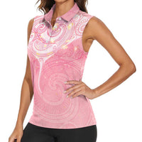 Breast Cancer Awareness Maori Aotearoa Women Sleeveless Polo Shirt Manta Ray - Pink Glaze - Polynesian Pride