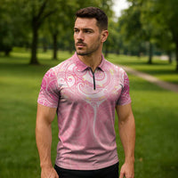 Breast Cancer Awareness Maori Aotearoa Zipper Polo Shirt Manta Ray - Pink Glaze - Polynesian Pride