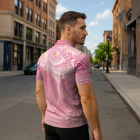 Breast Cancer Awareness Maori Aotearoa Zipper Polo Shirt Manta Ray - Pink Glaze - Polynesian Pride