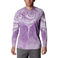 Epilepsy Awareness Maori Aotearoa Button Sweatshirt Manta Ray - Purple Glaze - Polynesian Pride