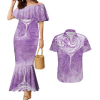 Epilepsy Awareness Maori Aotearoa Couples Matching Mermaid Dress and Hawaiian Shirt Manta Ray - Purple Glaze - Polynesian Pride