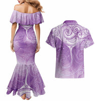 Epilepsy Awareness Maori Aotearoa Couples Matching Mermaid Dress and Hawaiian Shirt Manta Ray - Purple Glaze - Polynesian Pride