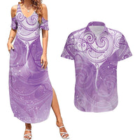 Epilepsy Awareness Maori Aotearoa Couples Matching Summer Maxi Dress and Hawaiian Shirt Manta Ray - Purple Glaze LT7 Purple - Polynesian Pride