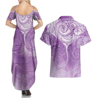Epilepsy Awareness Maori Aotearoa Couples Matching Summer Maxi Dress and Hawaiian Shirt Manta Ray - Purple Glaze LT7 - Polynesian Pride