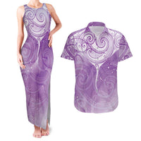 Epilepsy Awareness Maori Aotearoa Couples Matching Tank Maxi Dress and Hawaiian Shirt Manta Ray - Purple Glaze LT7 Purple - Polynesian Pride