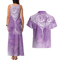 Epilepsy Awareness Maori Aotearoa Couples Matching Tank Maxi Dress and Hawaiian Shirt Manta Ray - Purple Glaze - Polynesian Pride