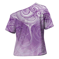 Epilepsy Awareness Maori Aotearoa Cross Shoulder Shirt Manta Ray - Purple Glaze - Polynesian Pride