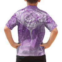 Epilepsy Awareness Maori Aotearoa Family Matching Off The Shoulder Long Sleeve Dress and Hawaiian Shirt Manta Ray - Purple Glaze LT7 - Polynesian Pride