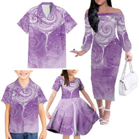 Epilepsy Awareness Maori Aotearoa Family Matching Off The Shoulder Long Sleeve Dress and Hawaiian Shirt Manta Ray - Purple Glaze LT7 - Polynesian Pride