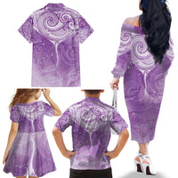 Epilepsy Awareness Maori Aotearoa Family Matching Off The Shoulder Long Sleeve Dress and Hawaiian Shirt Manta Ray - Purple Glaze LT7 - Polynesian Pride