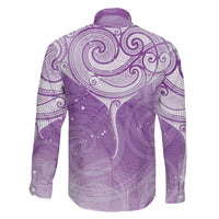 Epilepsy Awareness Maori Aotearoa Family Matching Off The Shoulder Long Sleeve Dress and Hawaiian Shirt Manta Ray - Purple Glaze LT7 - Polynesian Pride