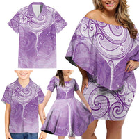 Epilepsy Awareness Maori Aotearoa Family Matching Off Shoulder Short Dress and Hawaiian Shirt Manta Ray - Purple Glaze LT7 - Polynesian Pride