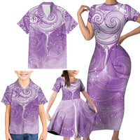 Epilepsy Awareness Maori Aotearoa Family Matching Short Sleeve Bodycon Dress and Hawaiian Shirt Manta Ray - Purple Glaze LT7 - Polynesian Pride