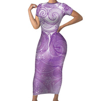 Epilepsy Awareness Maori Aotearoa Family Matching Short Sleeve Bodycon Dress and Hawaiian Shirt Manta Ray - Purple Glaze - Polynesian Pride