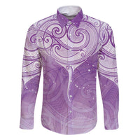 Epilepsy Awareness Maori Aotearoa Family Matching Summer Maxi Dress and Hawaiian Shirt Manta Ray - Purple Glaze LT7 Dad's Shirt - Long Sleeve Purple - Polynesian Pride