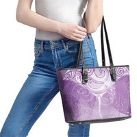 Epilepsy Awareness Maori Aotearoa Leather Tote Bag Manta Ray - Purple Glaze - Polynesian Pride