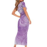 Epilepsy Awareness Maori Aotearoa Short Sleeve Bodycon Dress Manta Ray - Purple Glaze - Polynesian Pride