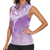 Epilepsy Awareness Maori Aotearoa Women Sleeveless Polo Shirt Manta Ray - Purple Glaze - Polynesian Pride