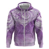 Epilepsy Awareness Maori Aotearoa Zip Hoodie Manta Ray - Purple Glaze - Polynesian Pride