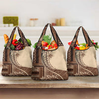 Samoa Siapo Mamanu Grocery Bag Plumeria Mocha Motifs