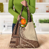 Samoa Siapo Mamanu Grocery Bag Plumeria Mocha Motifs