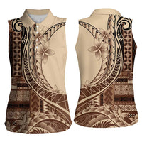Samoa Siapo Mamanu Women Sleeveless Polo Shirt Plumeria Mocha Motifs