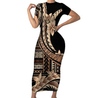 Samoa Siapo Mamanu Family Matching Short Sleeve Bodycon Dress and Hawaiian Shirt Plumeria Black Motifs